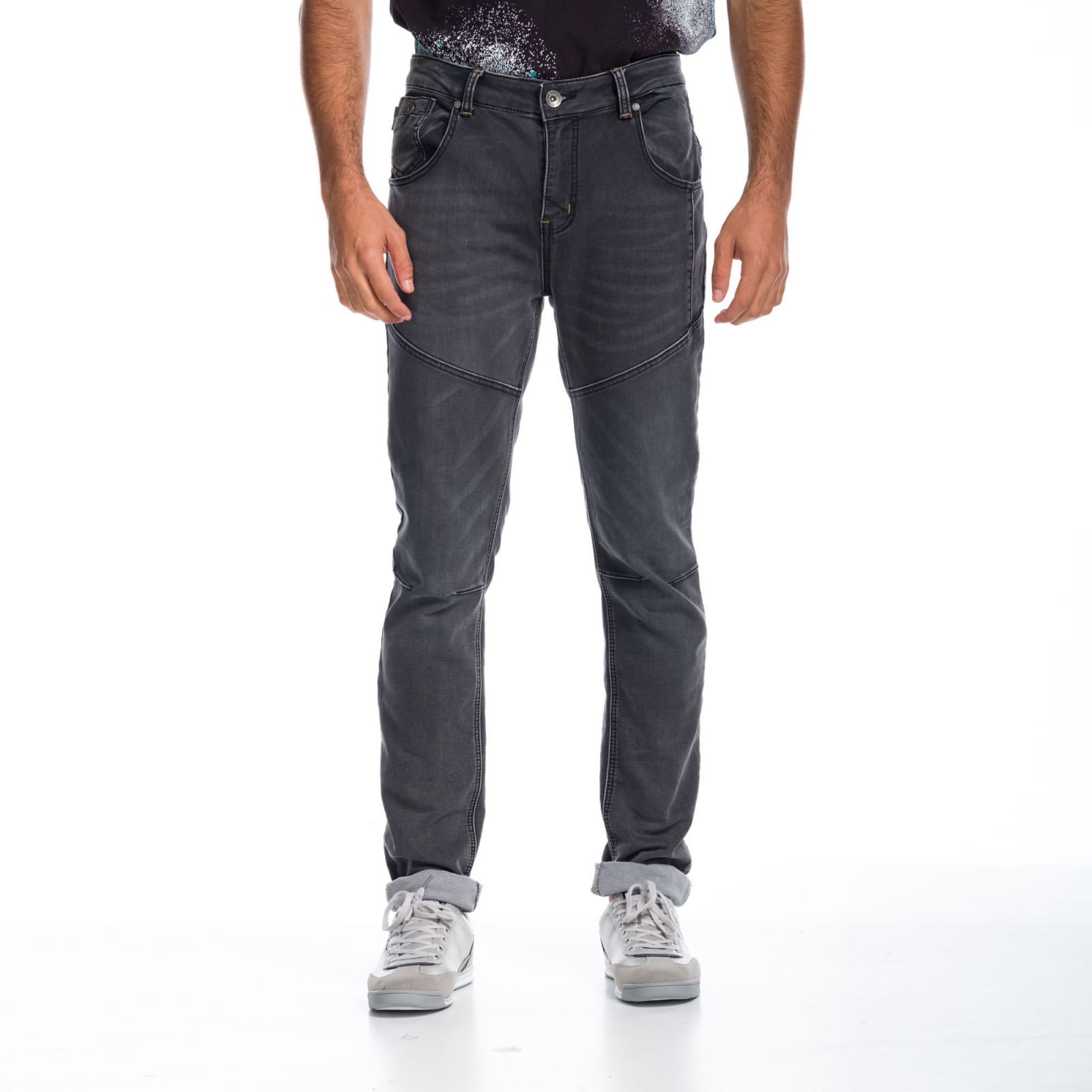Koroshi - Pantalón vaquero slim hombre Koroshi Negro Denim con costuras delanteras y efecto desgastado, tejido elástico 98% algodón + 2% elastano