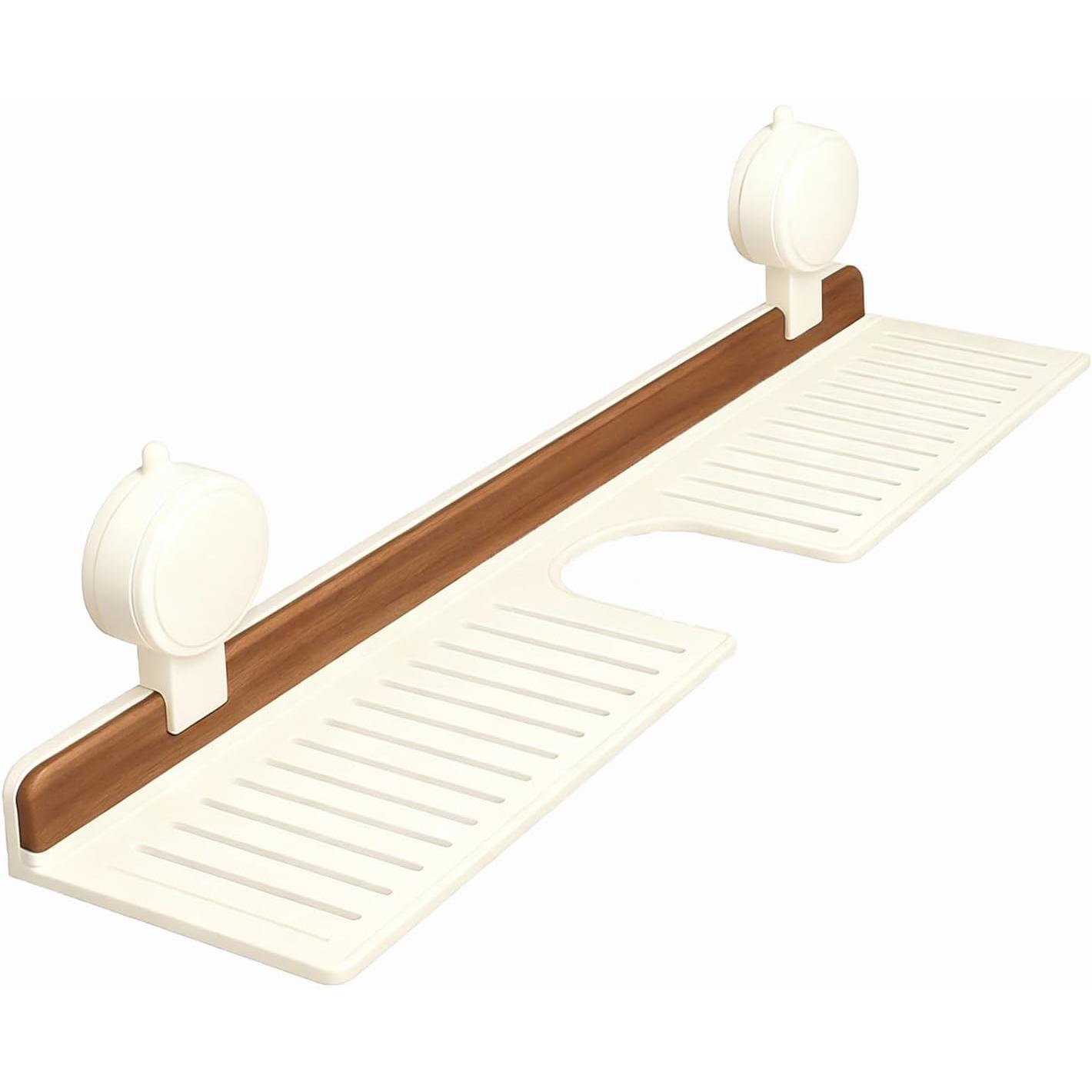 Estante de baño con ventosa de nogal, montado en la pared, sin taladrar, cesta de almacenamiento, accesorios para baño y cocina, estilo moderno
