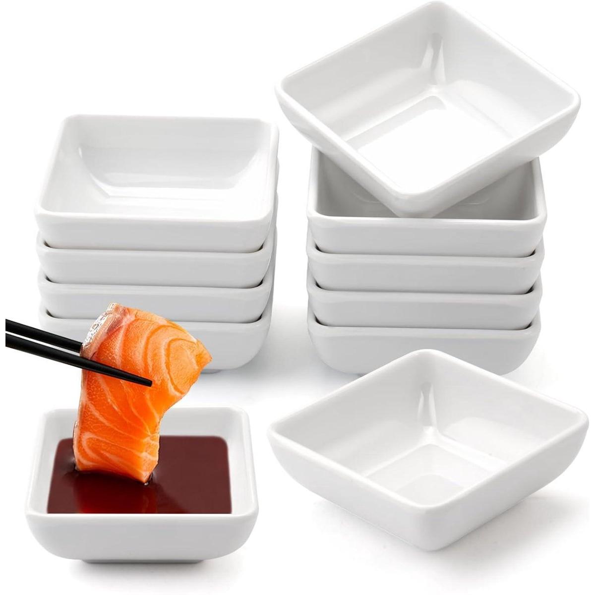 Set van 10 Dipschaaltjes 7.5 x 7.5 x 3 cm - Sojasaus Kommetjes - Stapelbare Dipschaaltjes Set - Mini Kommetjes voor Saus Dips Kruiden Fruit Snacks (Wit)
