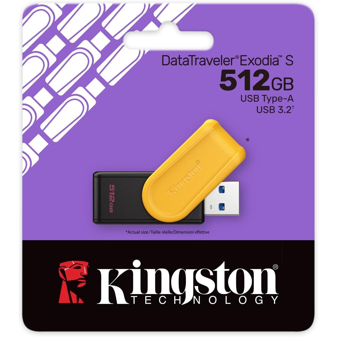 Kingston DataTraveler Exodia S Pendrive Flash USB - 512GB - USB 3.2 Gen 1 - USB Type A - Negro/Naranja - Mdelo DTXS