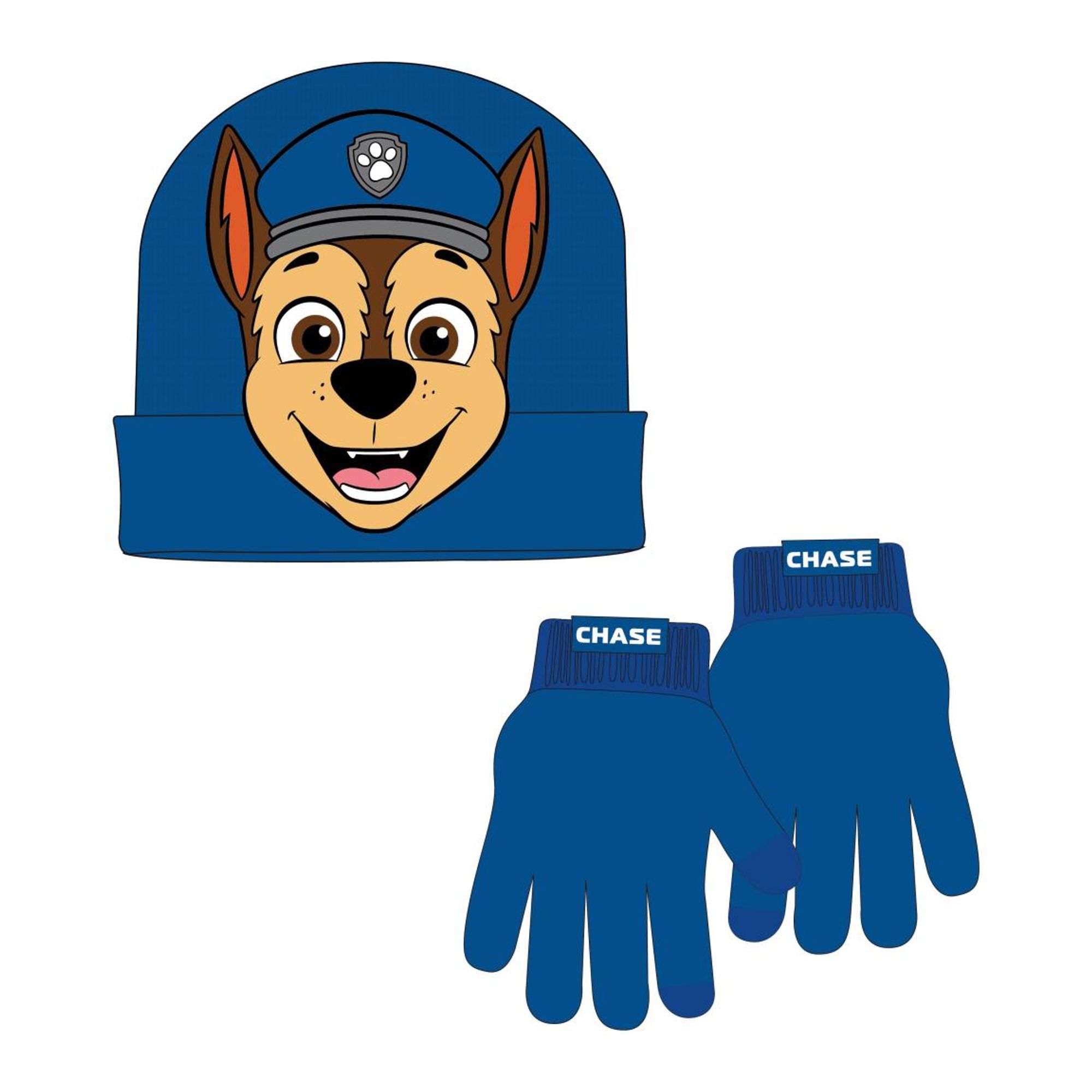 Set gorro y guantes Paw Patrol para niños, conjunto infantil térmico azul, diseño de Chase con ilustración divertida, ideal para invierno y actividades al aire libre