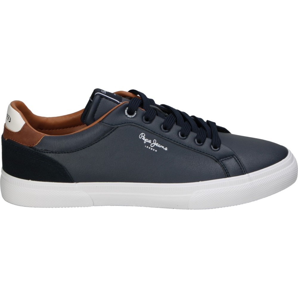 PEPE JEANS | Zapatilla Pepe Jeans Kenton Court para Hombre – Deportivas Azul Marina con Detalles en Marrón – Sneakers con Cordones – Versátiles y Cómodas – Modelo PMS30839-595