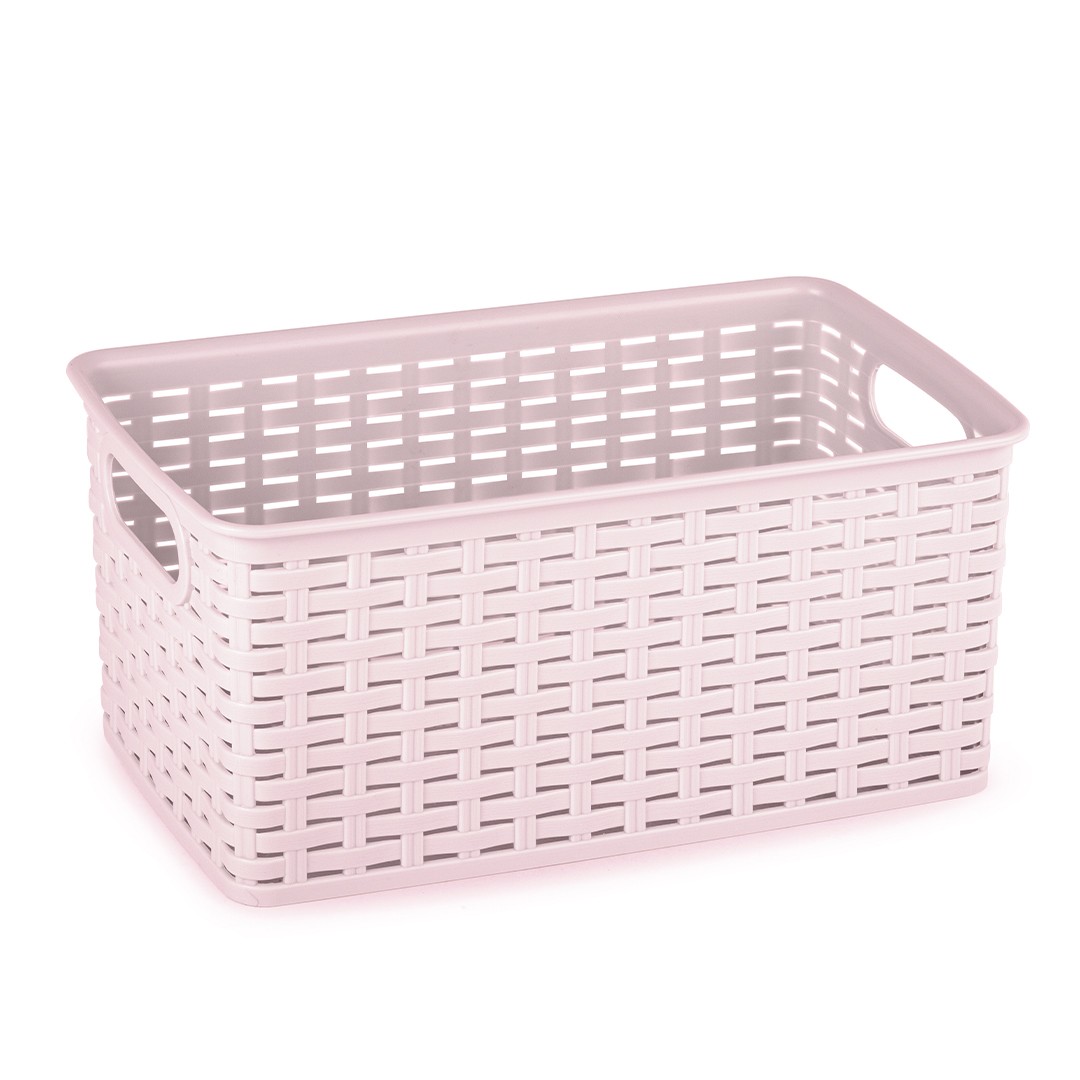 Cesta rattan - Cesta almacenaje multiuso- Cesta o cajas organizadoras de plástico rectangular para almacenar de 5 Litros 6Litros 10Litros 12Litros, Caja de almacenamiento estilo mimbre con asas apilables, cestas para ropa, cocina, armario, oficina, baño.