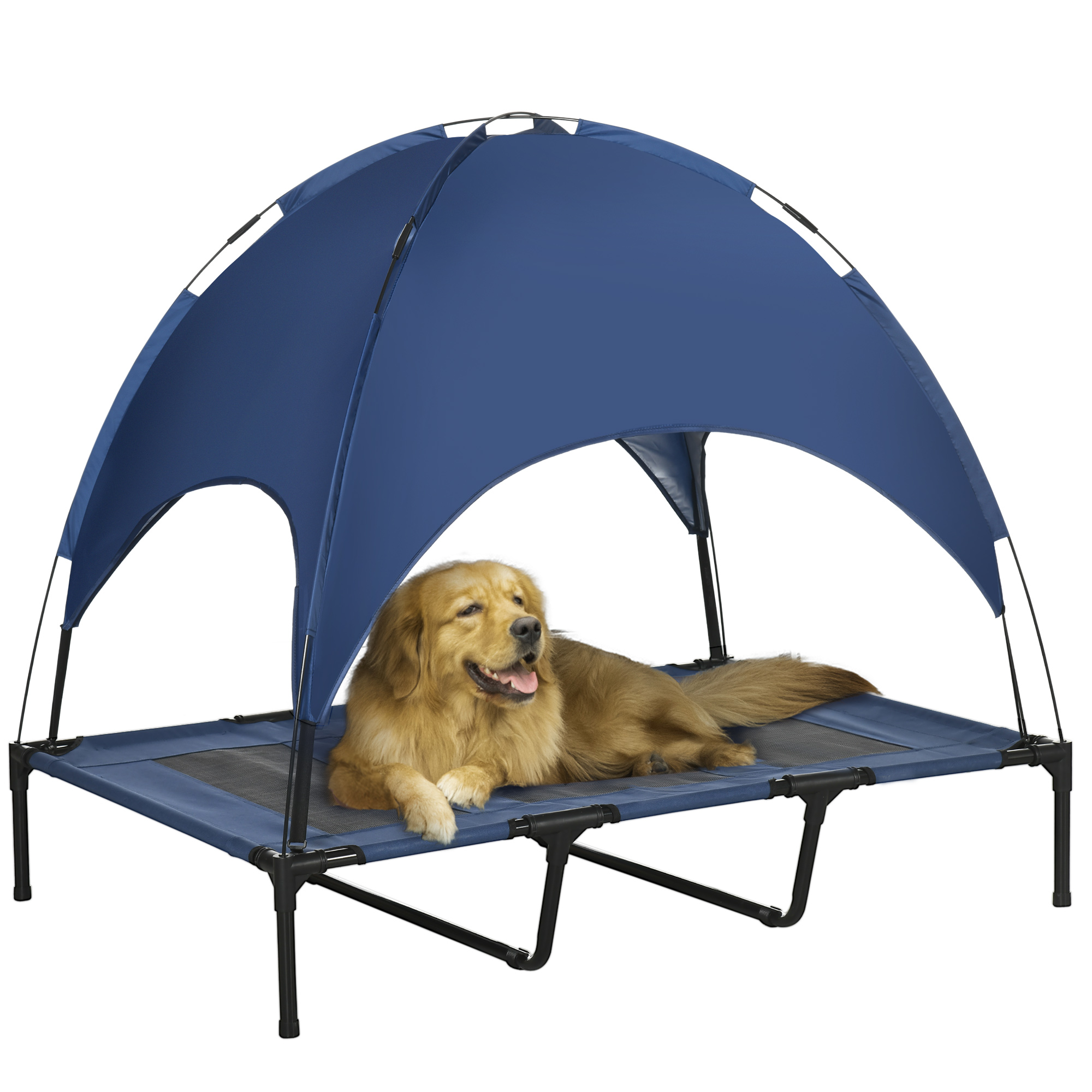 PawHut Cama elevada para perros con dosel, cama para mascotas, tumbona para perros con techo, transpirable, tela de tafetán para acampar,122 x 92 x 108 cm