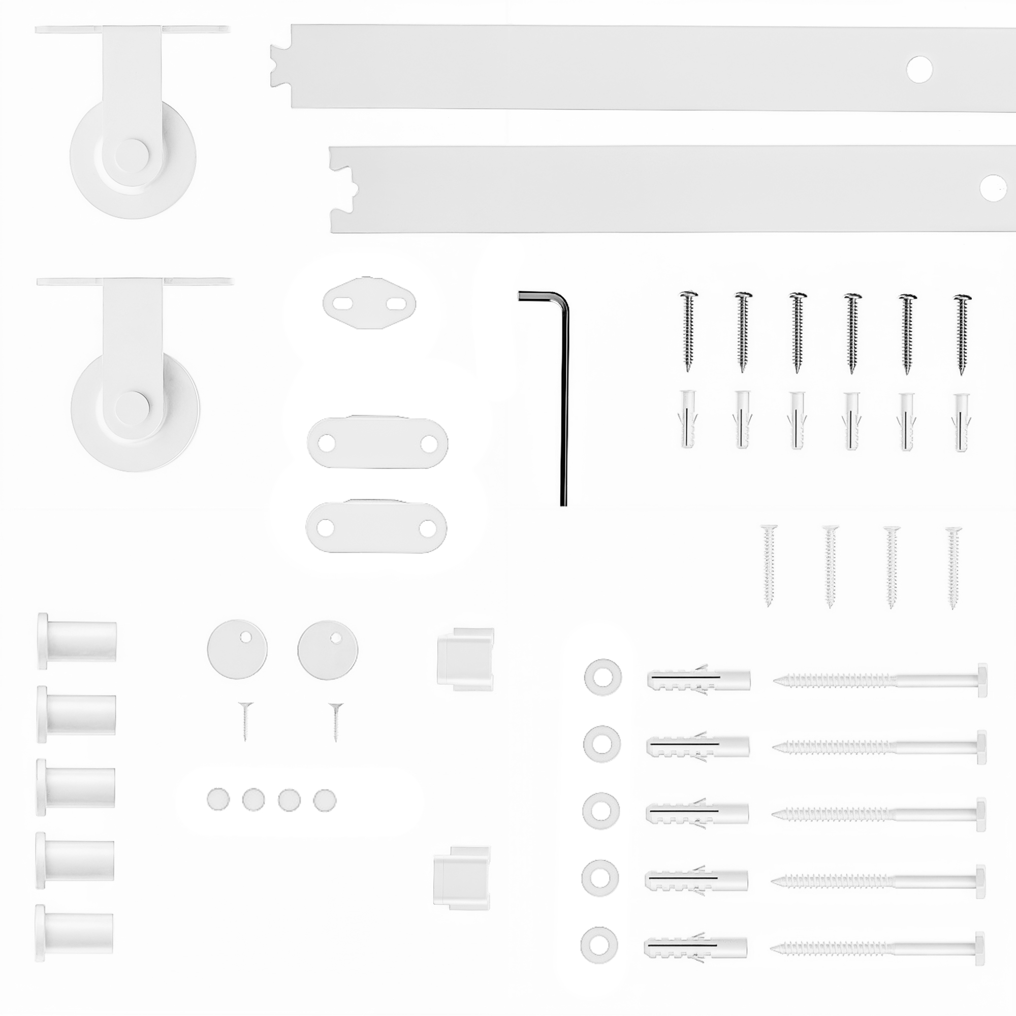 HOMCOM Herrajes para Puertas Correderas 200 cm, Kit de Accesorios para Puerta Corredera con 2 Rieles de Acero al Carbono, Guía de Suelo, 2 Topes, Dispositivo Antideslizante, para Garaje Armario Blanco