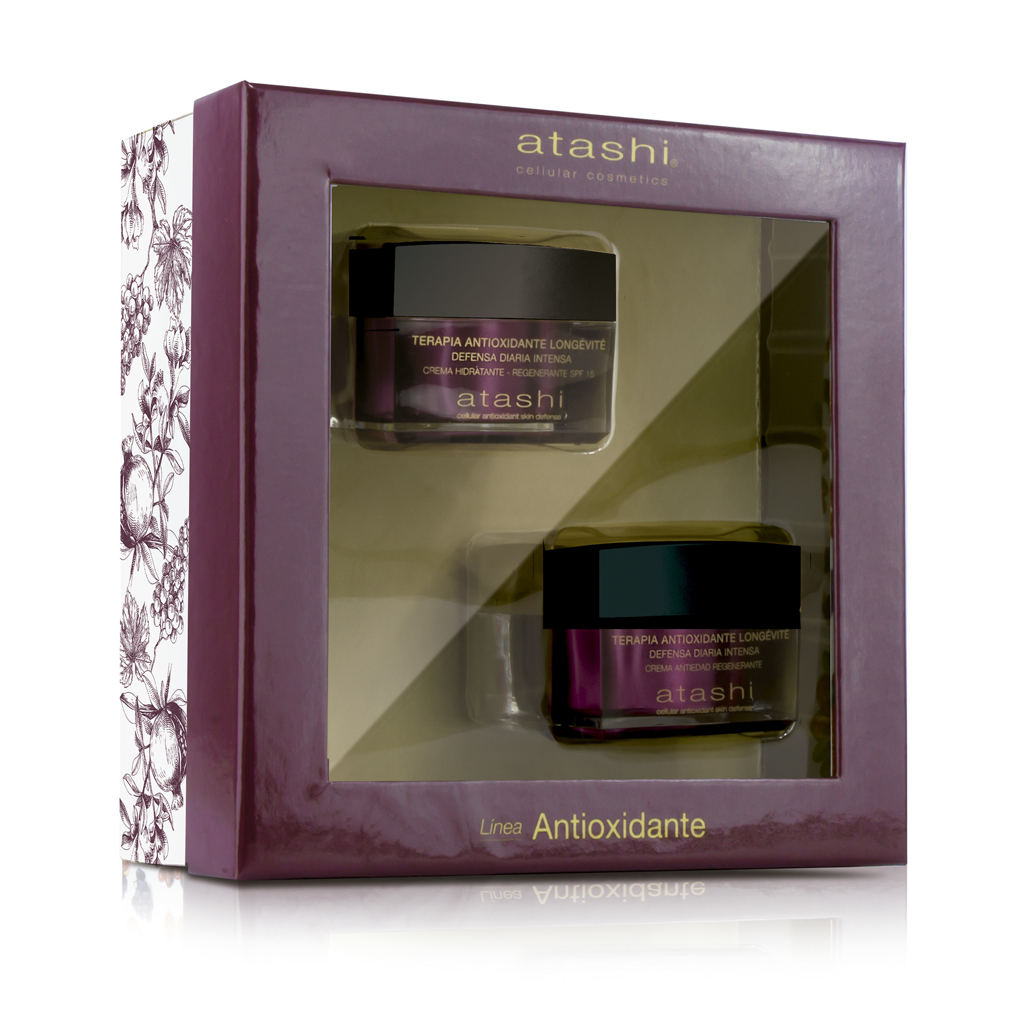 Atashi Cofre Ritual Antioxidante Regenerante | Crema Hidratante SPF15, 50 ml + Crema Antiedad Regenerante, 50 ml | Repara y Previene el Envejecimiento Prematuro