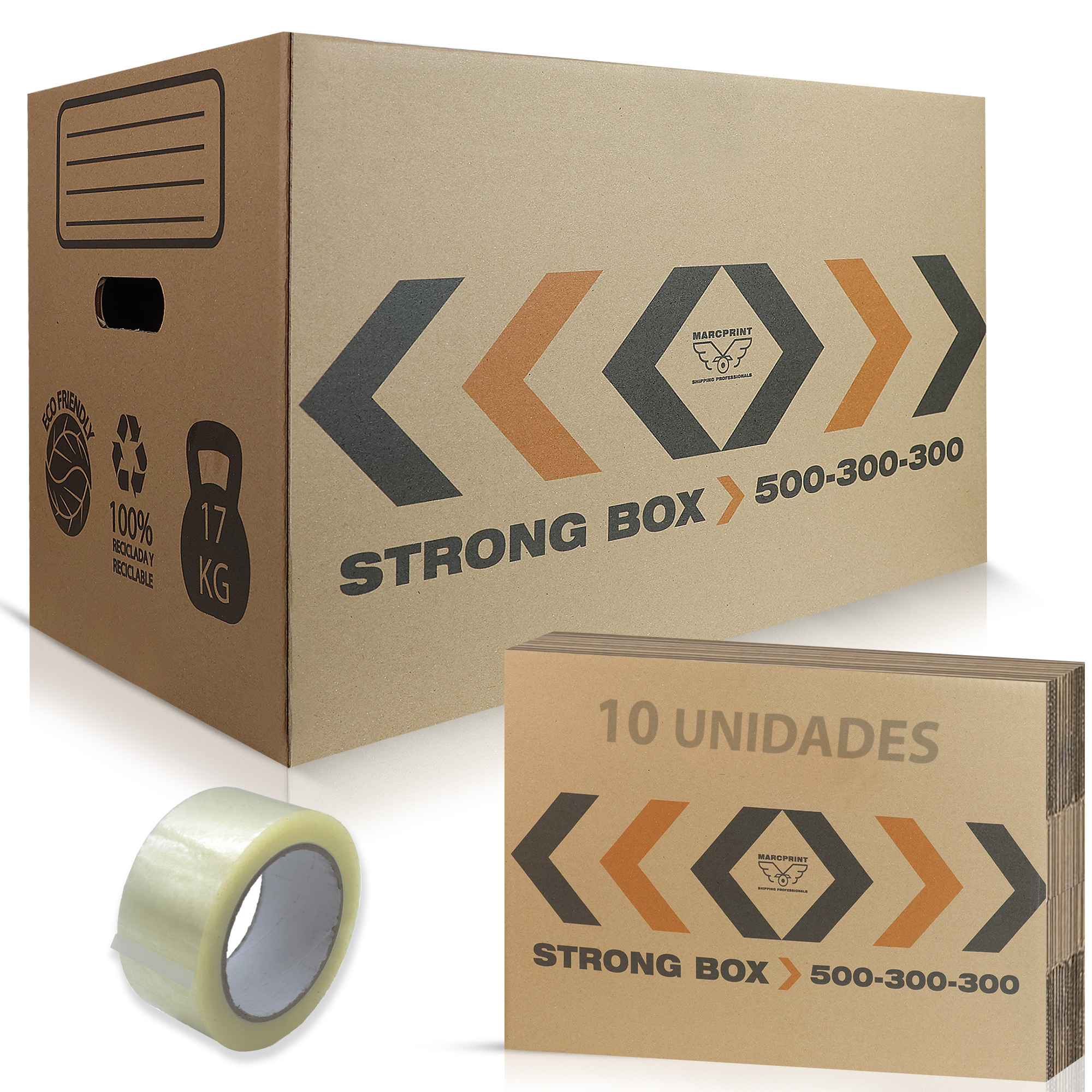 MARCPRINT Cajas Mudanza  Reforzadas y Resistentes,  + PRECINTO - Cajas Carton Certificación FSC - Cajas Carton Mudanza 100% Reutilizable - Cajas de Carton - Caja Carton - Cajas de Carton perfectas para la Mudanza con un Reforzado Ultraresistente