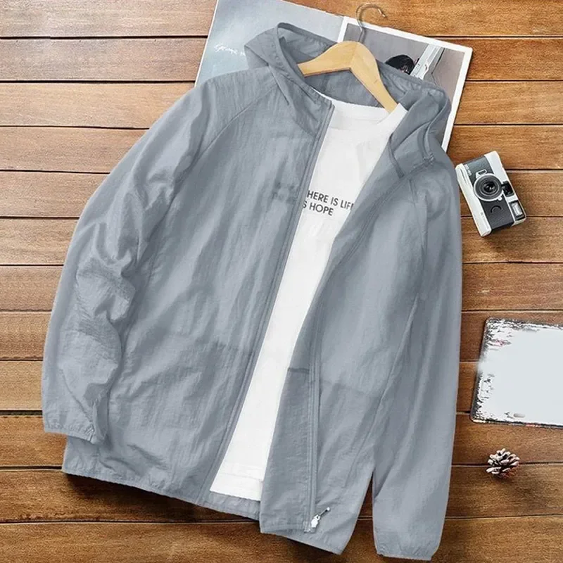 TK Chaqueta De Verano Para Hombre Con Capucha Cierre De Cremallera Protección Solar UV-Prueba Transpirable Secado Rápido Outerwear Casual