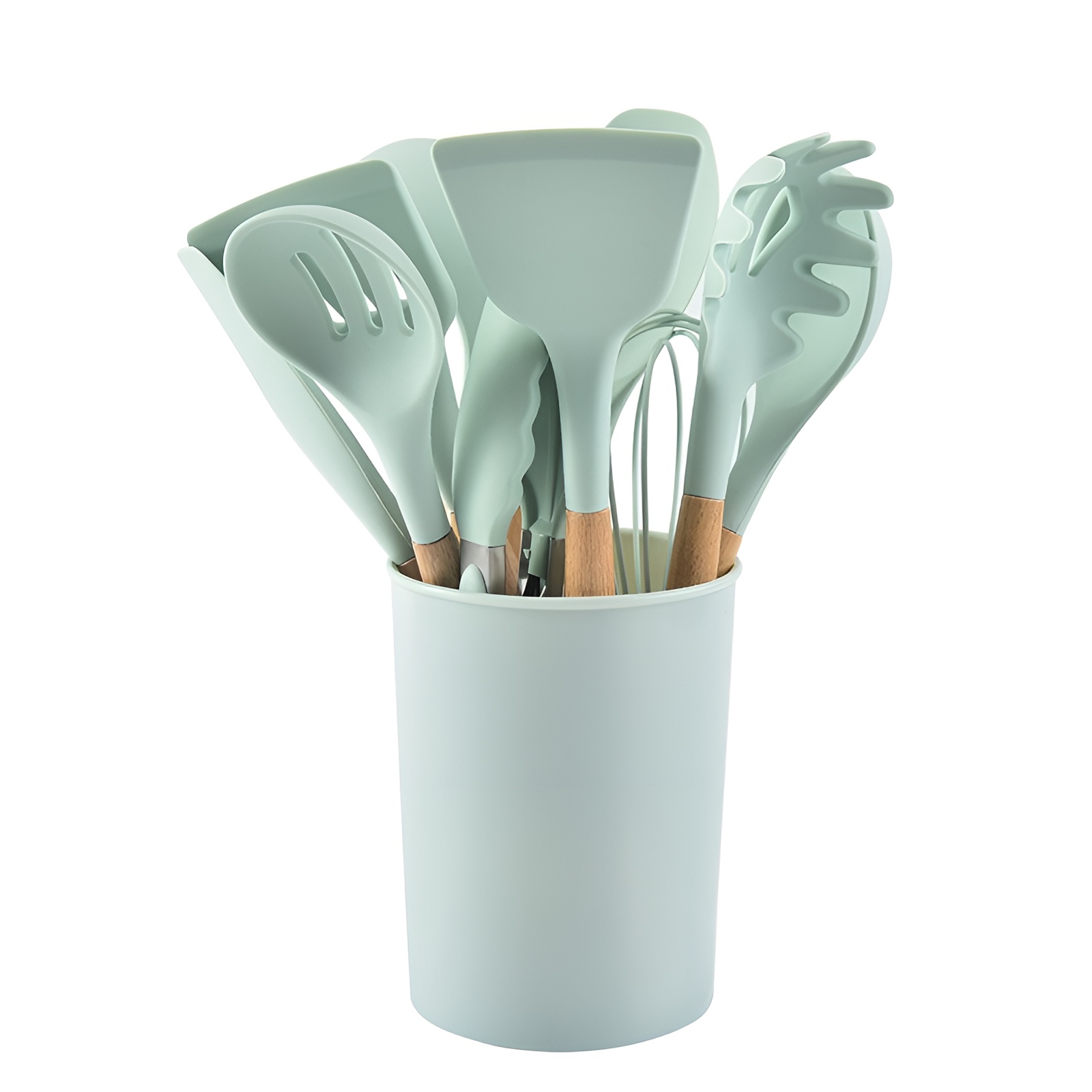TK Set de 12 Utensilios de Cocina de Silicona con Mango de Madera - Antiadherentes, Faciles de Limpiar - Herramientas Esenciales de Cocina para Hornear y Cocinar