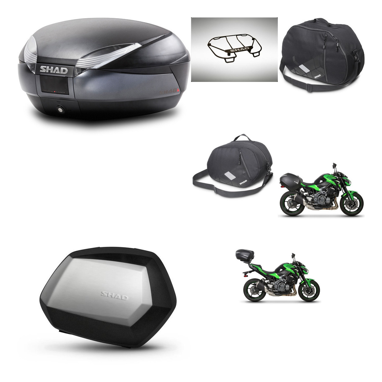 Maletas Laterales + Baul Trasero + Accesorios + Herraje 3P + Herraje Montaje Sh48 Dark Grey Premium Sc Sh35 Premium KIT-272499