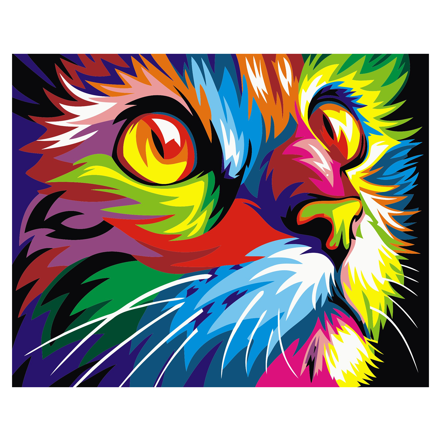 DAM. Lienzo con dibujo para pintar con números, de 40x50cm. Diseño gato multicolor. Incluye pinceles y pinturas necesarias. 24,5x2,7x14 cm.