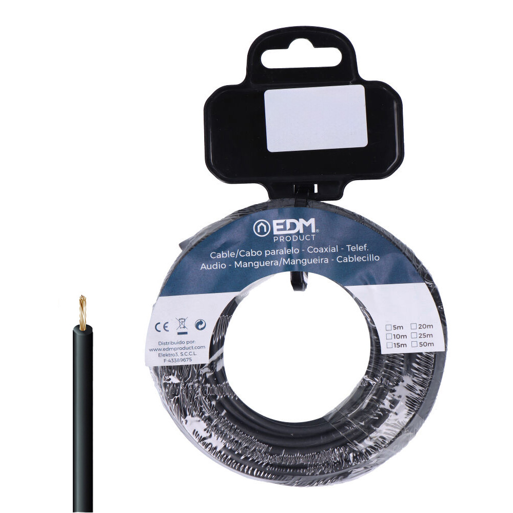 CARRETE CABLECILLO FLEXIBLE 1,5mm NEGRO LIBRE DE HALÓGENOS 5m