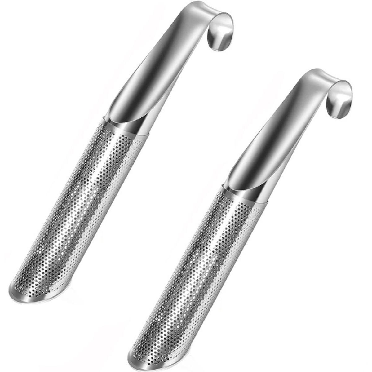 2 piezas - infusor de té - colador de té - infusor de té de hojas sueltas - colador de té de malla fina - accesorios de té - malla - pipa de té - colador de té - acero inoxidable - plata - con asa con gancho para colgar - universal - infusor de té de pipa