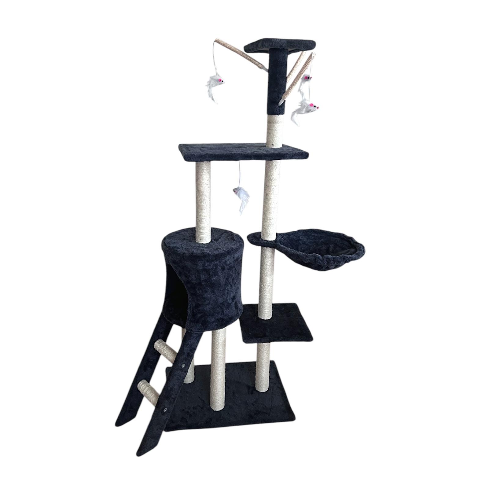 Árbol Rascador para Gatos 138 cm con Poste de Sisal Natural, Nidos, Hamaca y Plataformas Gris para 2-3 gatos.  CT23 PCT