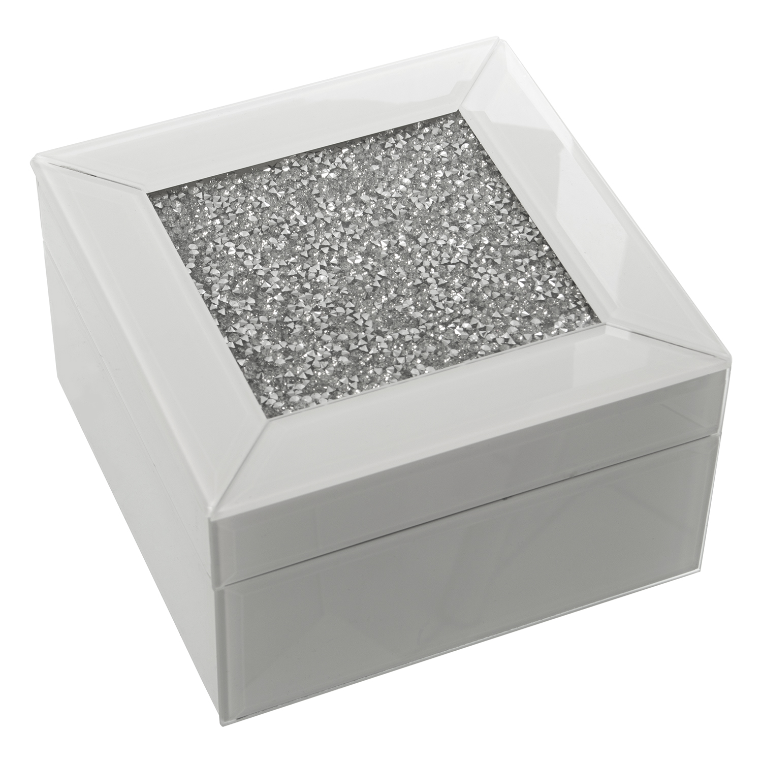 Joyero cristal blanco con brillantes 14x14x8cm