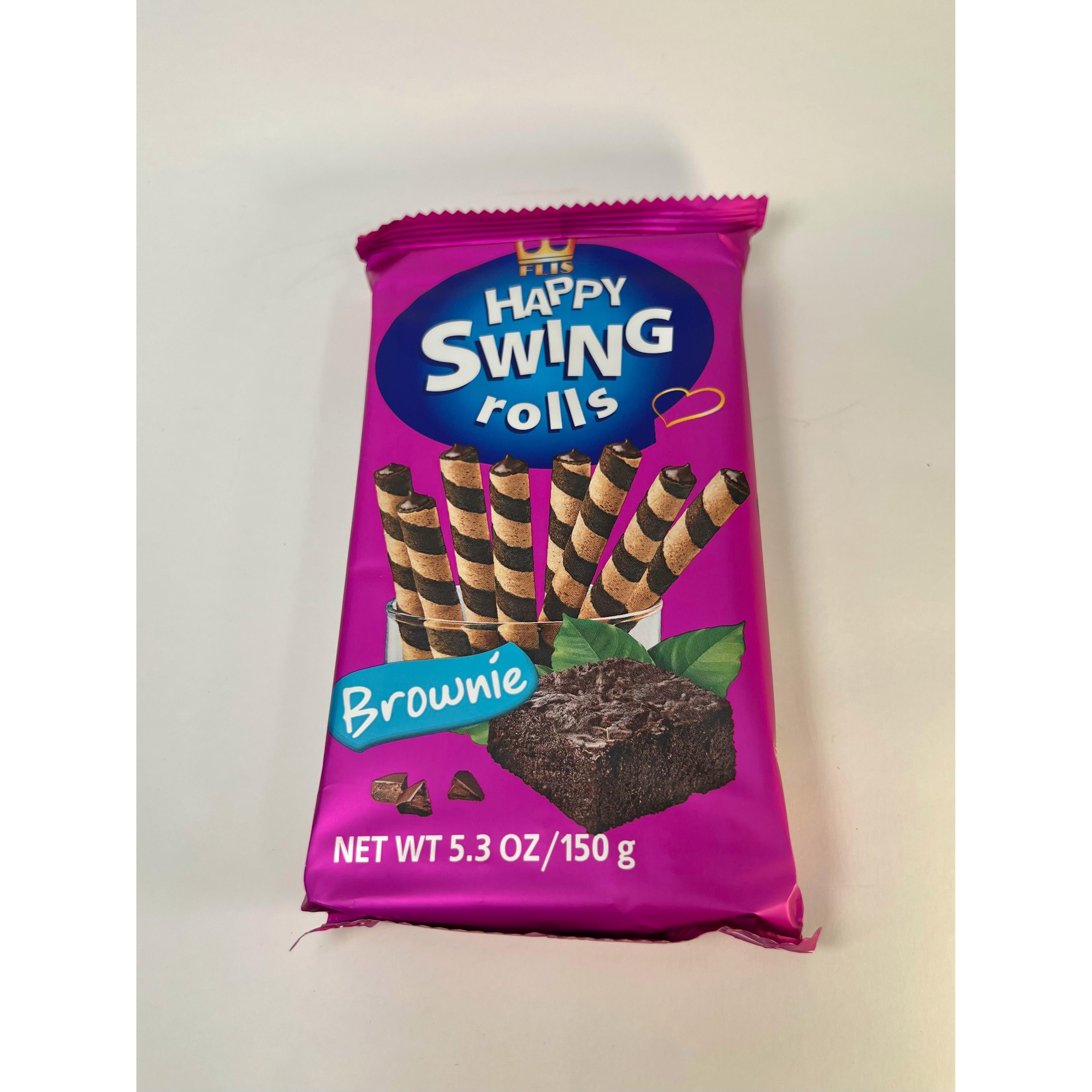 BARQUILLOS RELLENOS HAPPY SWING ROLLS SABOR A BROWNIE CAJA 16 PAQUETES x 150 g.