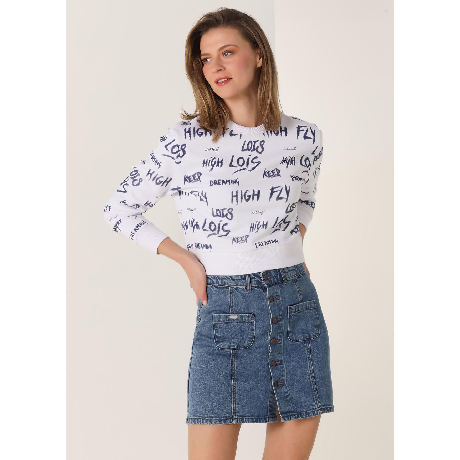 LOIS JEANS - Sudadera Crop Graffiti con cuello caja
