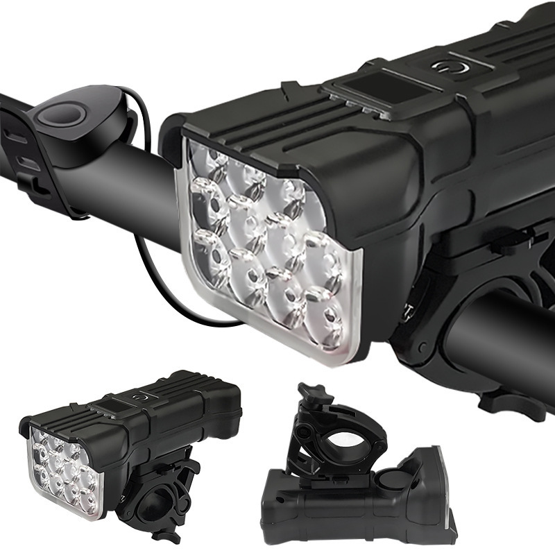 CA Nuevo faro para bicicleta 2*T6 con carga USB, pantalla eléctrica inteligente, luz para montar en bicicleta al aire libre, resistente al agua