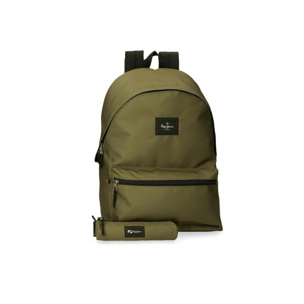 Mochila + Estuche Pepe Jeans Aris verde oscuro 44x31x22 cm.