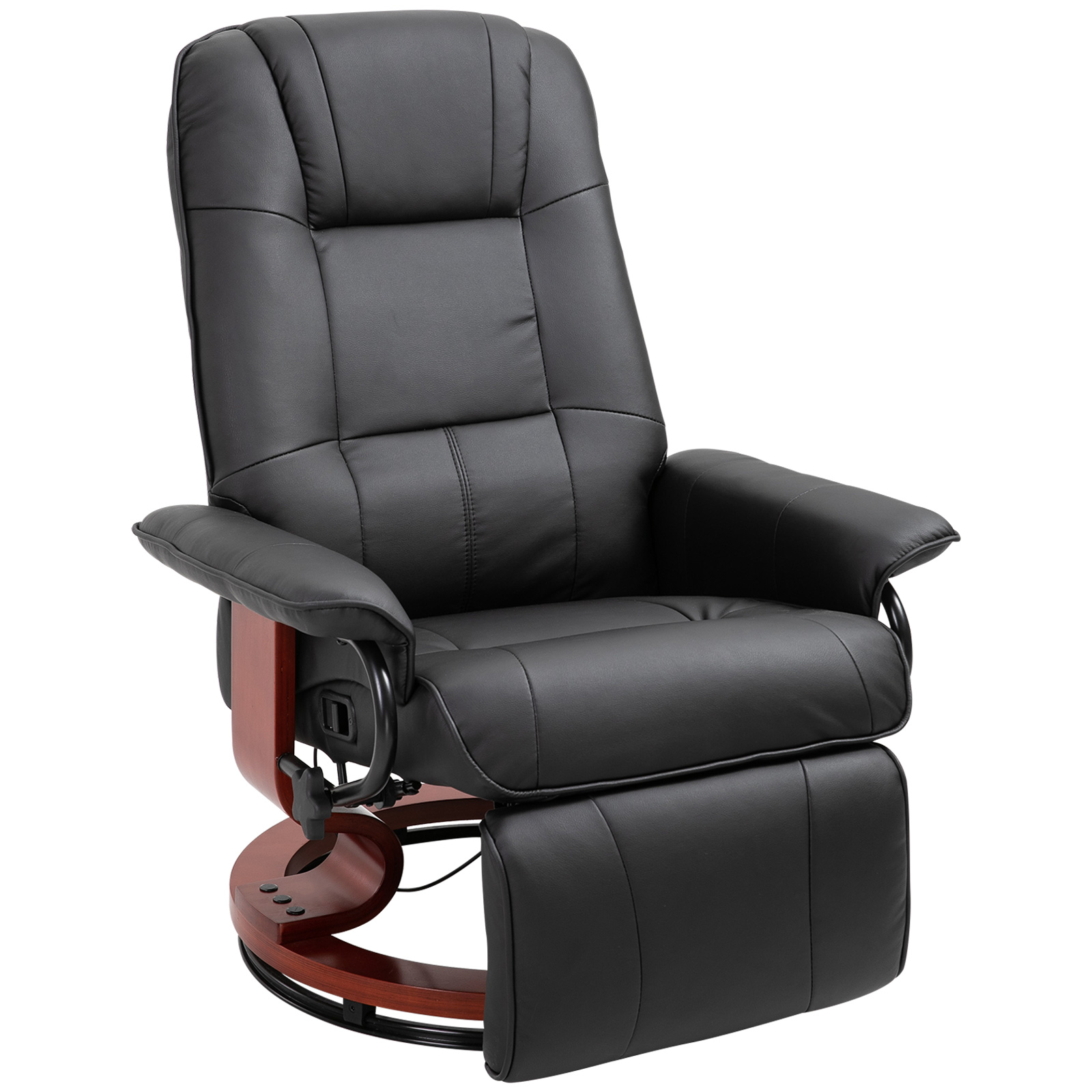 HOMCOM Sillón de relax Sillón de televisión giratorio con función reclinable, reposapiés, sillón reclinable con reposabrazos, patas de madera para sala de estar, dormitorio, cuero sintético