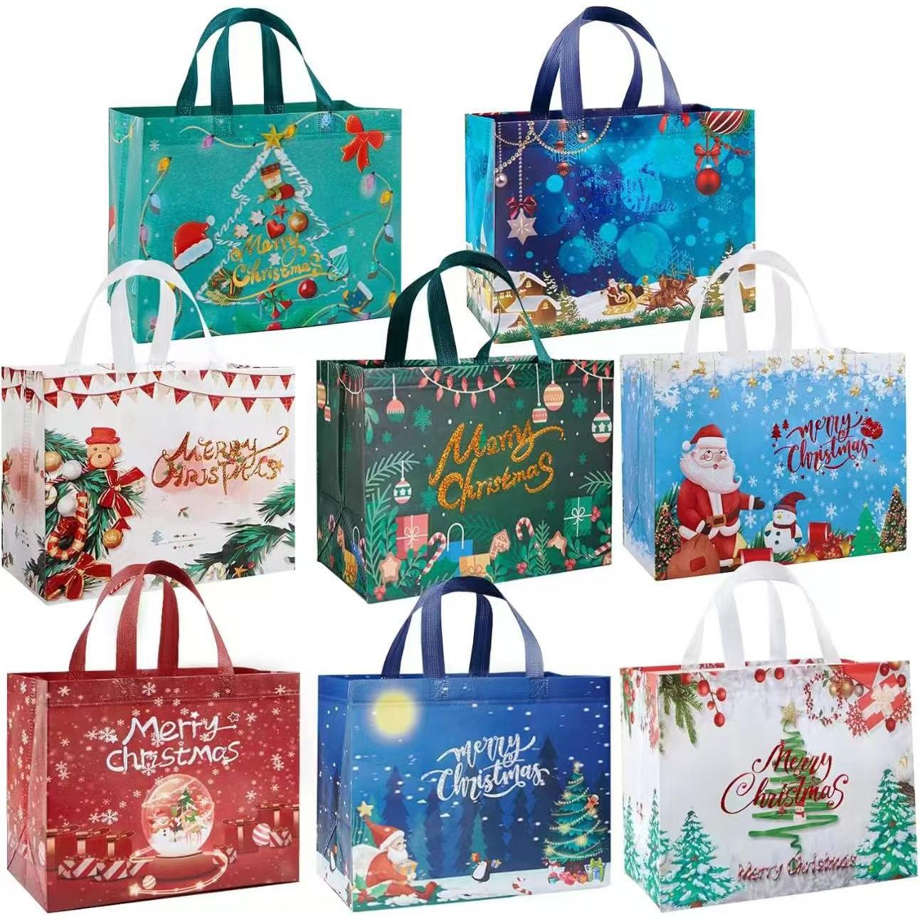 8 Bolsas Navideñas con Asa, Color Bronce, Multifuncionales, Ideales para Envolver Regalos, Compras y Fiestas Navideñas. Medidas: 32.5 x 25 x 17 cm