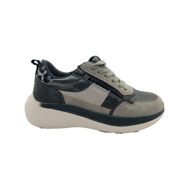 Zapatillas deportivas mujer Nicoboco Bellonce gris: estilo metalizado con cremallera lateral y plantilla Energy Return para confort diario