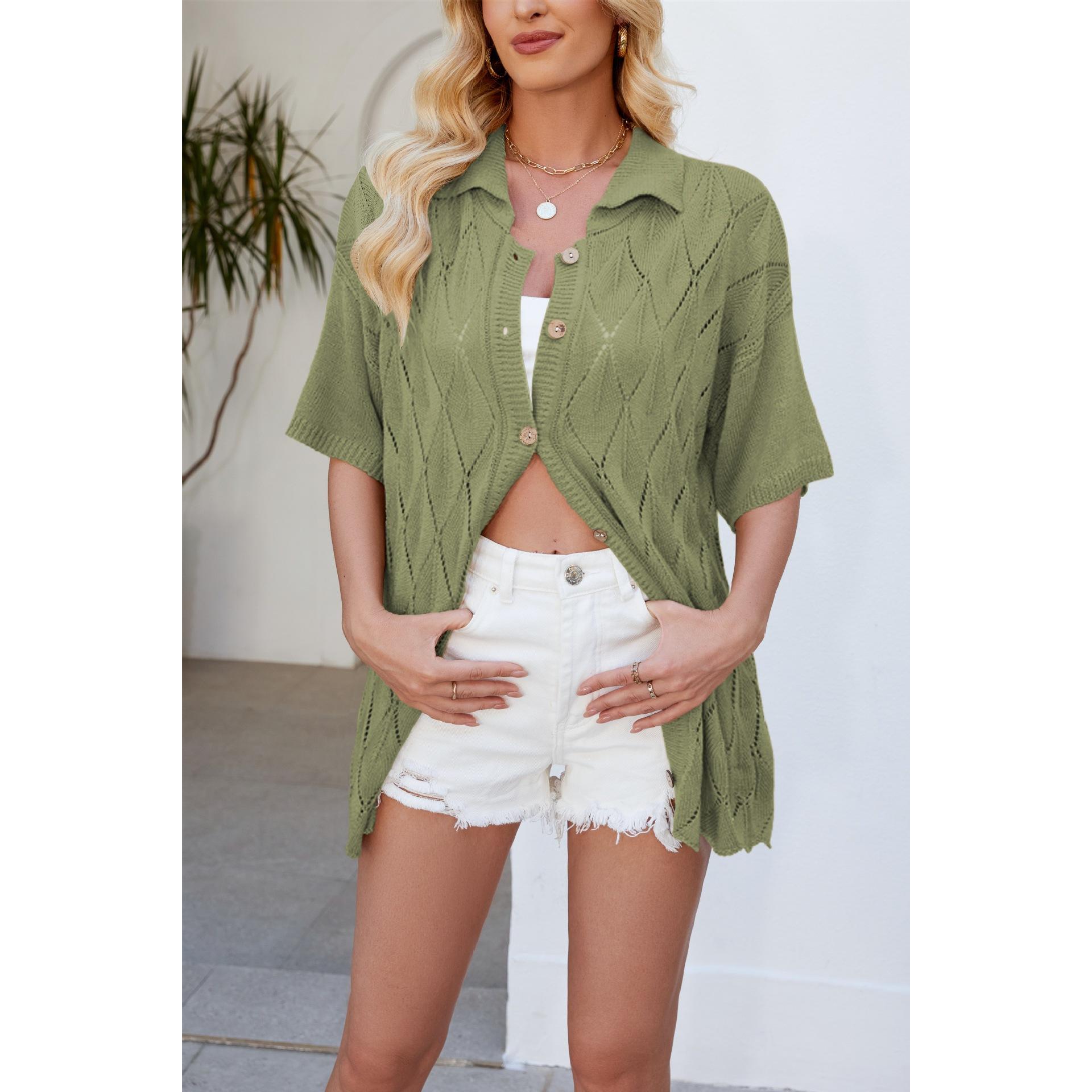 TK Cárdigan informal holgado con cuello para mujer, manga corta, primavera/verano