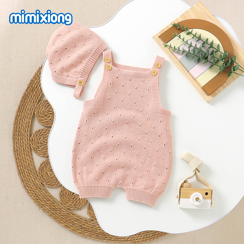 2 unids/set Azul Niño peleles de DOT sombreros ropa 0-18m Algodón sin Mangas recién nacido Niños Monos