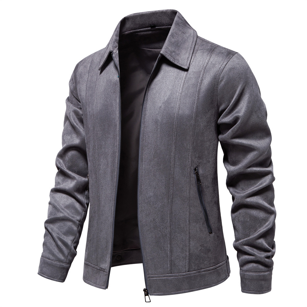TK 2024 Otoño e Invierno Chaqueta de Solapa Nueva Chaqueta de Moda para Hombres Chaqueta de Ante para Hombres al Aire Libre