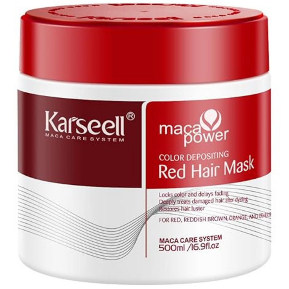 KARSEELL Mascarilla Capilar Pigmentante Roja Acondicionadora Realza el Tono Rojo Caoba Cobre Nutritiva Hidratante Reparadora Antifrizz Cabello Seco Dañado Teñido Profesional Uso Semanal 500ml