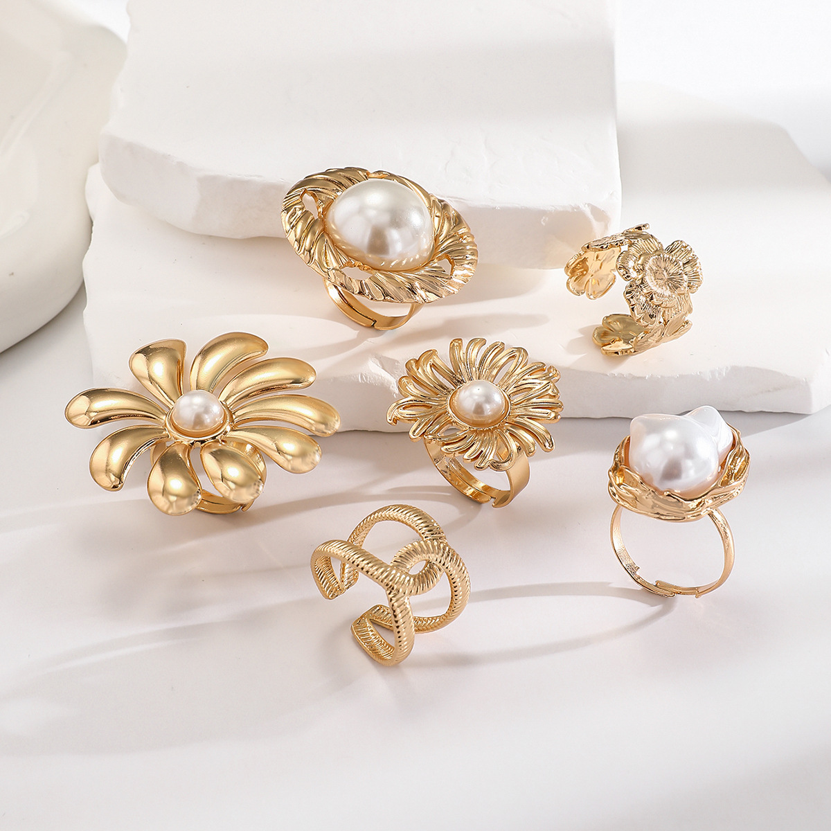 Conjunto de anillos gruesos vintage para mujer, anillos apilables, joyería de moda, tamaño ajustable