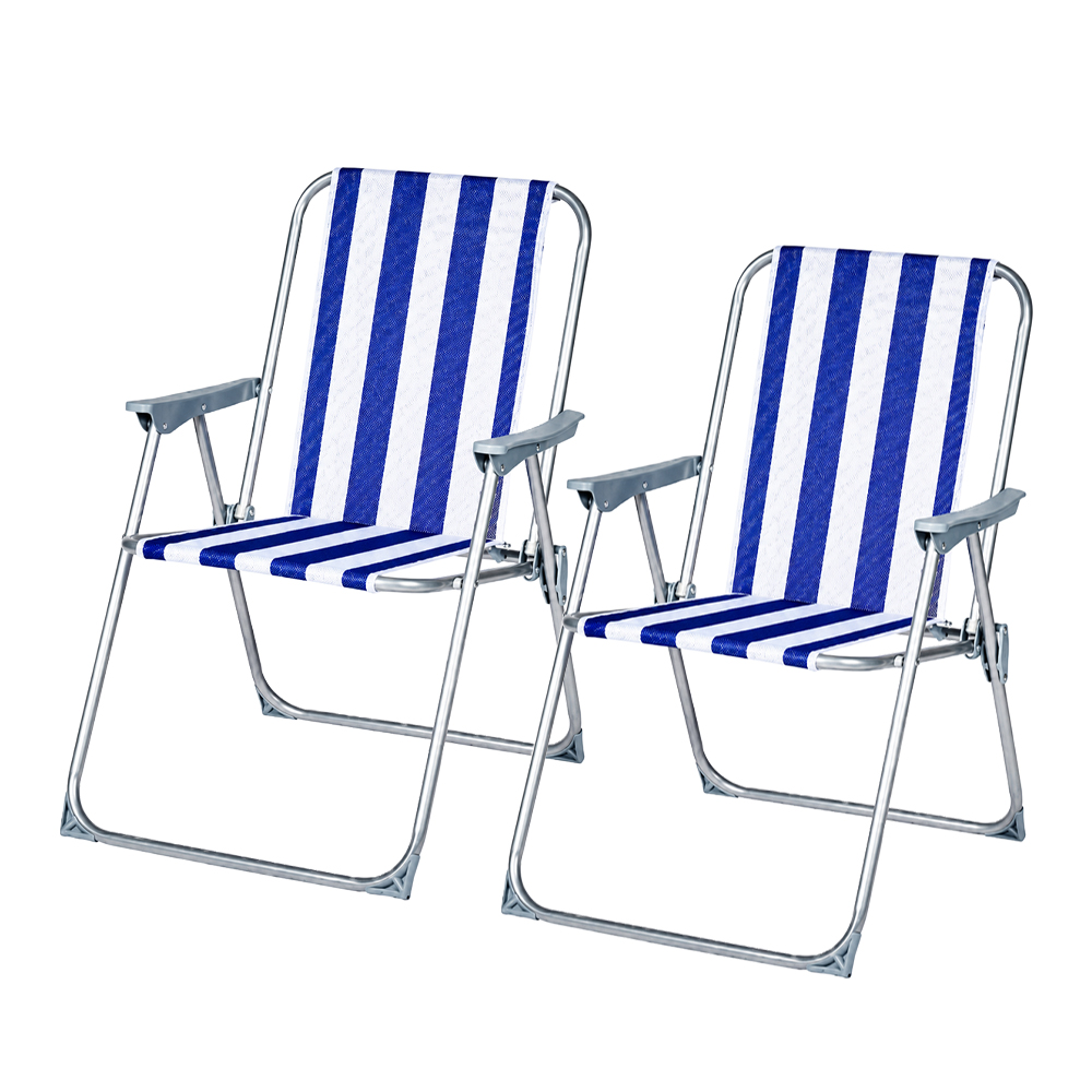 Life Basics Pack de 2 Sillas de Playa Plegable con Apoyabrazos, Silla Exterior Ligera y Portátil, Tejido Transpirable, Resistente y Fácil de Transportar, para Playa, Jardín, Terraza, Camping y Pesca, 55 x 56 x 80 cm