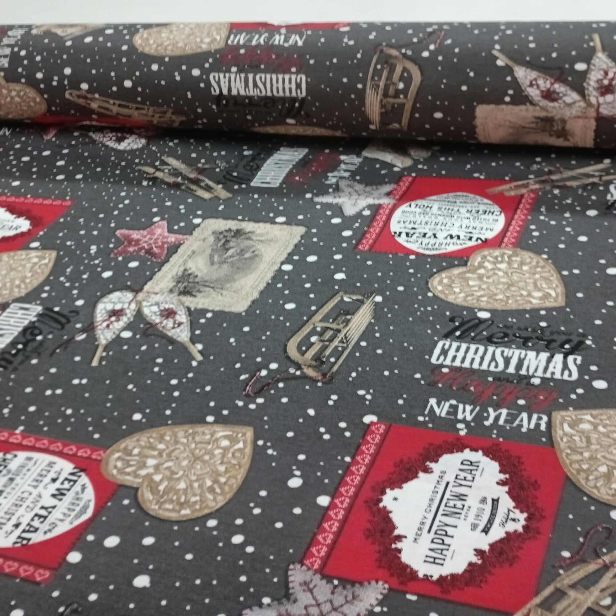 FERRERO TEJIDOS - Tela loneta navidad estampada 2,80m ancho. Largo a escoger en tramos de 1 metro en una sola pieza continúa. Tejido mezcla algodón poliéster para cojines camino de mesa y decoración navideña