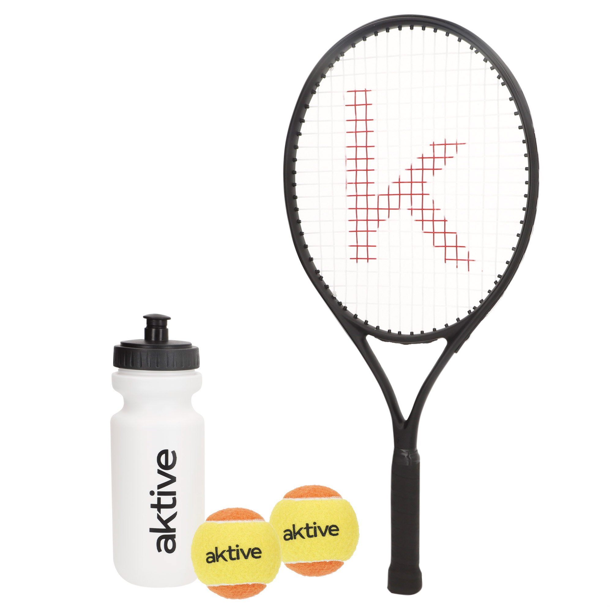 Aktive - Kit raqueta de tenis para principiantes, 2 pelotas y 1 botella, ligera y resistente, fabricada de aluminio, incluye raquetero con asa de hombro para fácil transporte y almacenamiento
