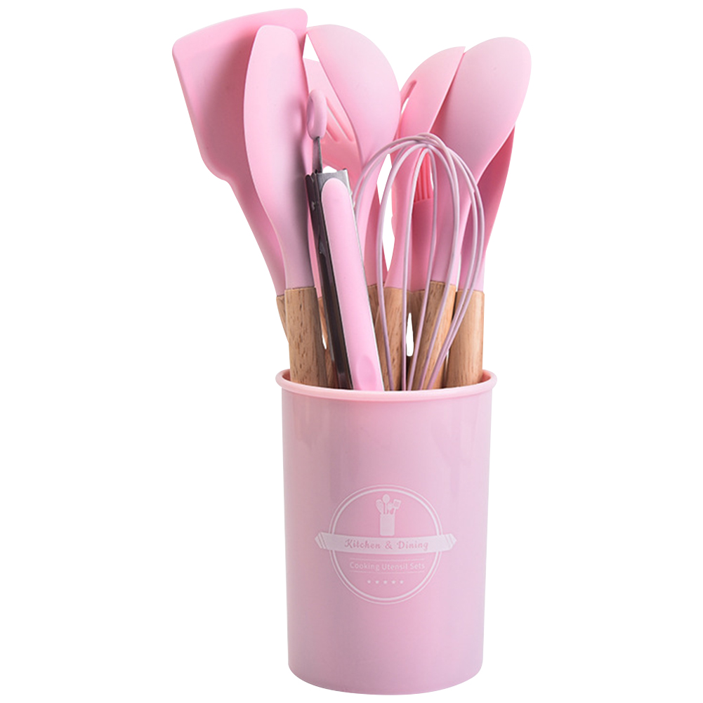 TK Set De Utensilios De Cocina 12 Piezas Espátulas De Silicona Con Mango De Madera Resistente Al Calor Cuchara Escobilla Y Mezclador Para Cocina Doméstica