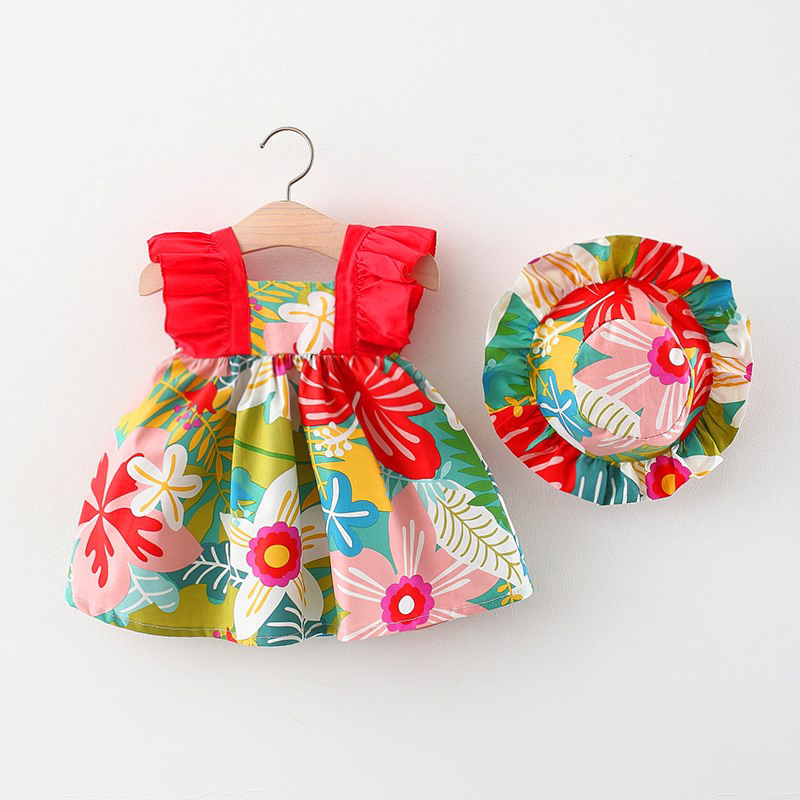 TK Vestido De Princesa Sin Mangas Para Bebés Niñas Verano Con Estampados De Flores A-Line Talla True Cotton Polyester Hat Includo 0-3 Años
