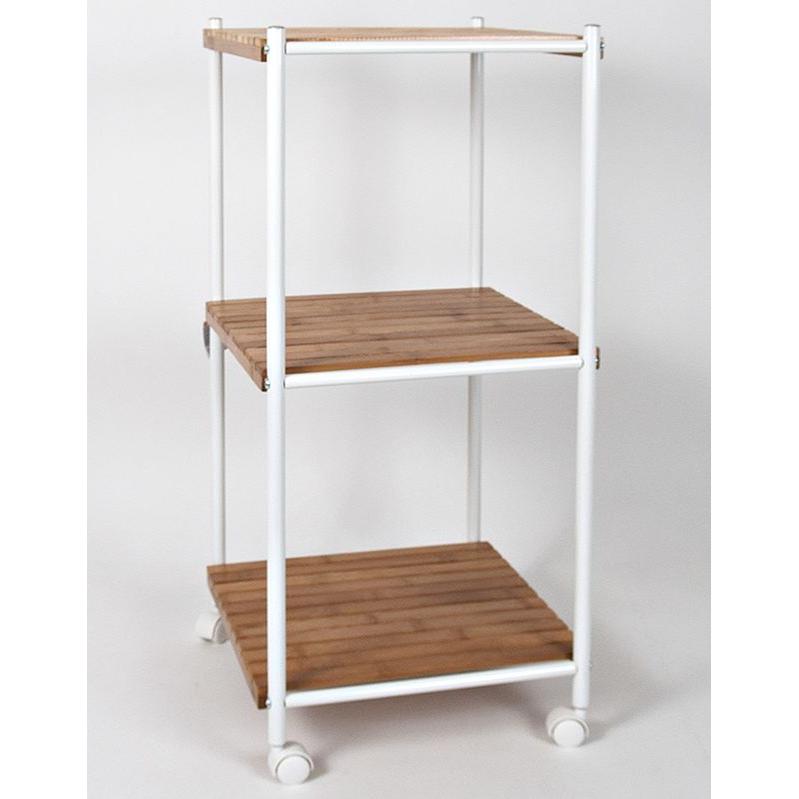 Gerimport Estantería de Bambú y Acero con Ruedas 3 Alturas 30 X 33 X 71 Cm - Organización Eficiente