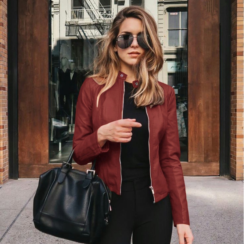 TK Chaqueta De Cuero Sintético Para Mujer Estilo Moto Clásico High Street Cierre De Cremallera Largo Regular Outwear De Primavera Y Otoño