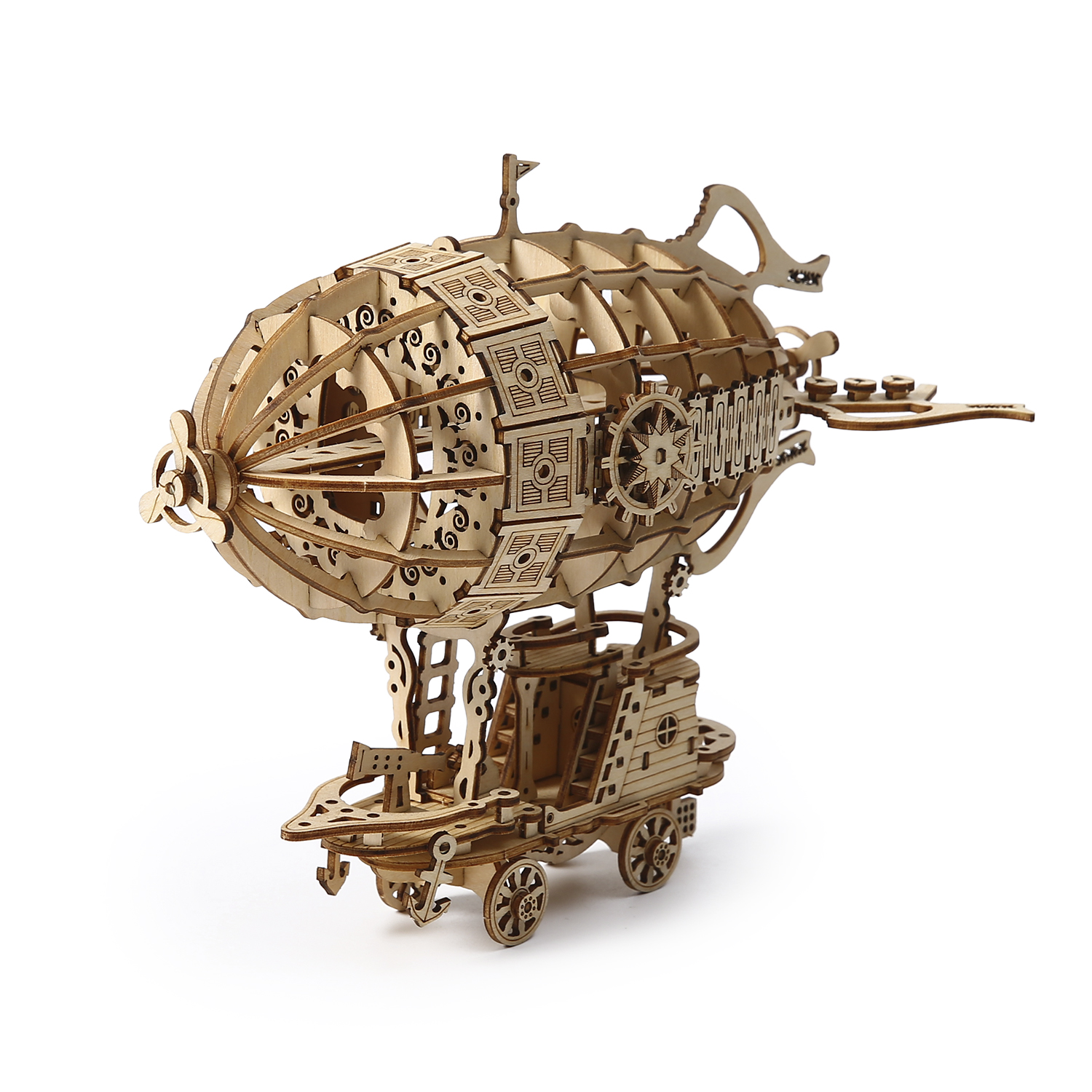 DAM. Maqueta de Madera 3D, diseño de Teledirigible con movimiento mecánico. 160 piezas. 19x13x17cm.