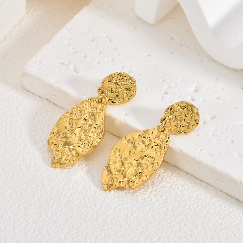 Pendientes colgantes de hoja de oro para mujer, pendientes de botón elegantes