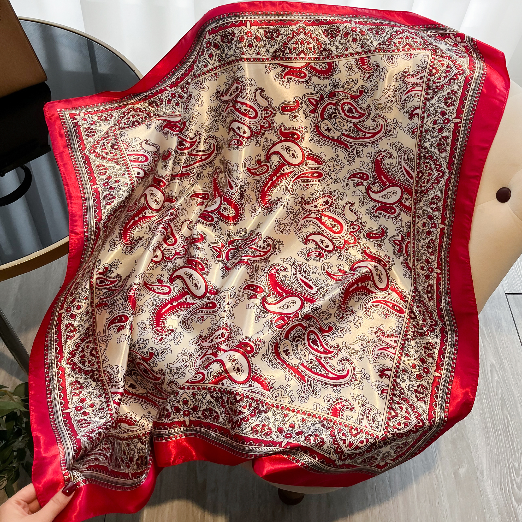 TK Pañuelo cuadrado de seda lujosa para mujer, pañuelo de satén estampado, Bandana Foulard Echarpe De Primavera 2024