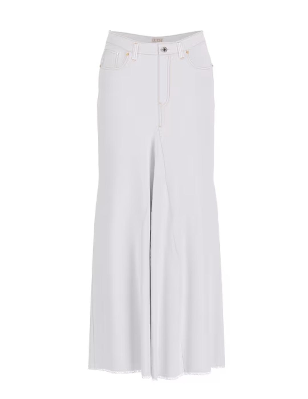 Falda vaquera Guess Paneled blanca acampanada para mujer