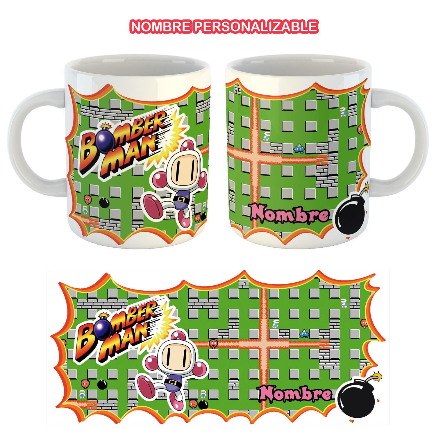 Taza Personalizada Bomberman pon tu nombre en ella ideal para regalo Orca