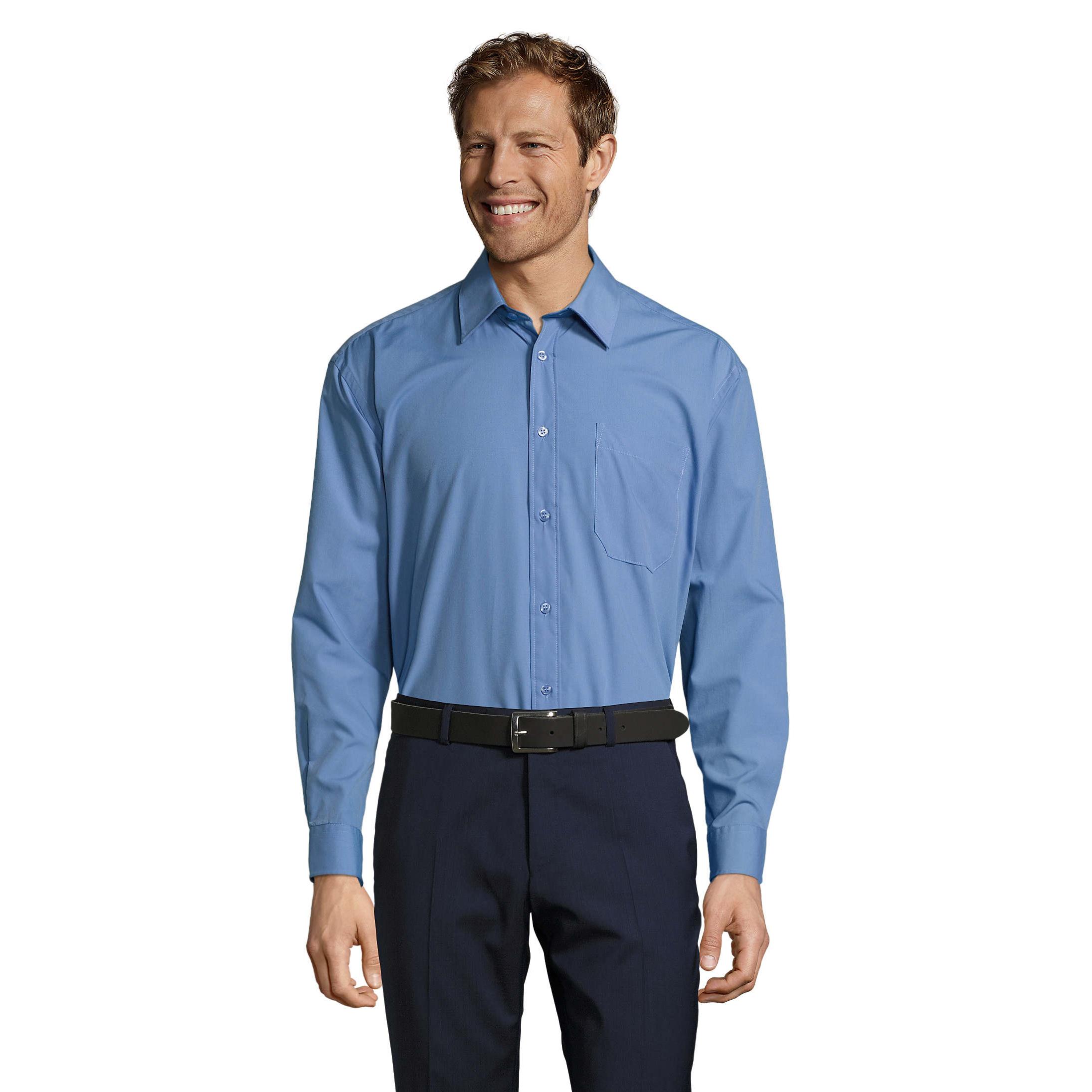 Camisa de Manga Larga para Hombre SOLO Baltimore en Tela Popelín de Polialgodón, Diseño Clásico con Bolsillo y Puños Ajustables, Ideal para Oficina y Eventos Formales