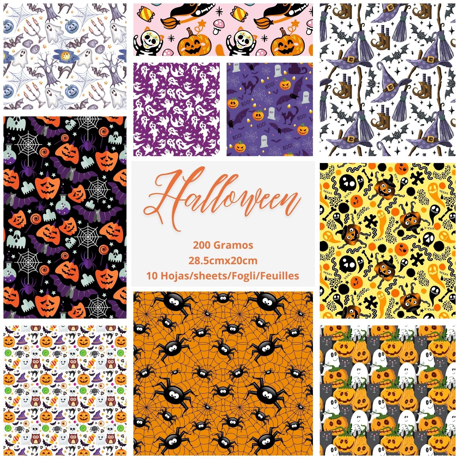 Pack 10 hojas papel decorado 20,8 x 20 cm | 200g | Scrapbooking, manualidades, álbum fotos, journaling