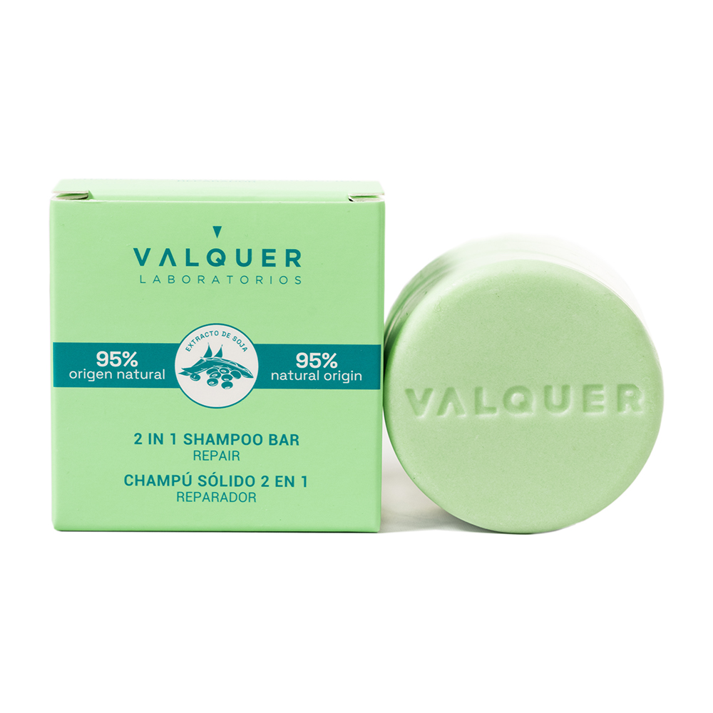 Valquer Pack de 2 Champús sólidos 2en1 Reparador -70 G. Champú + Acondicionador 2en1 Reparador: además de limpiar el cabello nutre, y aporta suavidad. Formulado por Valquer Laboratorios para reparar e hidratar aquellos cabellos más dañados y quebradizos.
