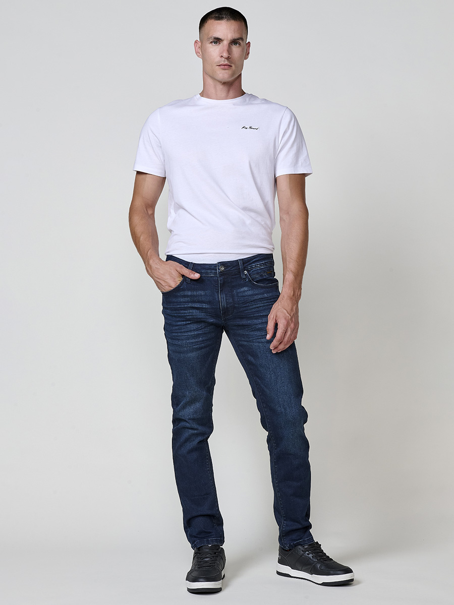 Koroshi - Vaqueros para hombre modelo Koroshi Jeans Regular Fit en denim elástico (70% algodón, 25% poliéster, 3% viscosa, 2% elastano) corte recto azul oscuro