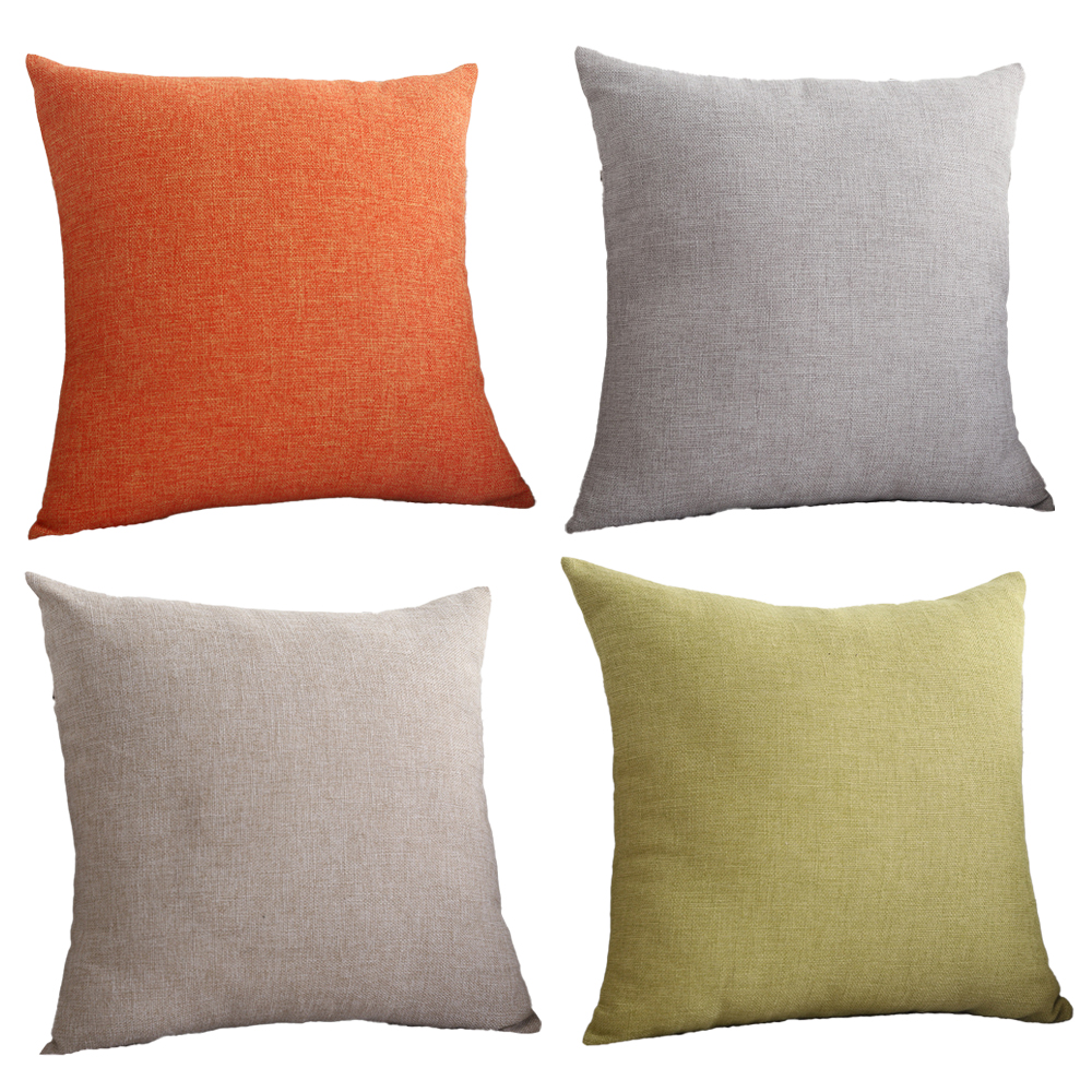 OmHome Cuatro piezas de fundas de almohada de lino en color liso, ideales para salón y cojines de respaldo.