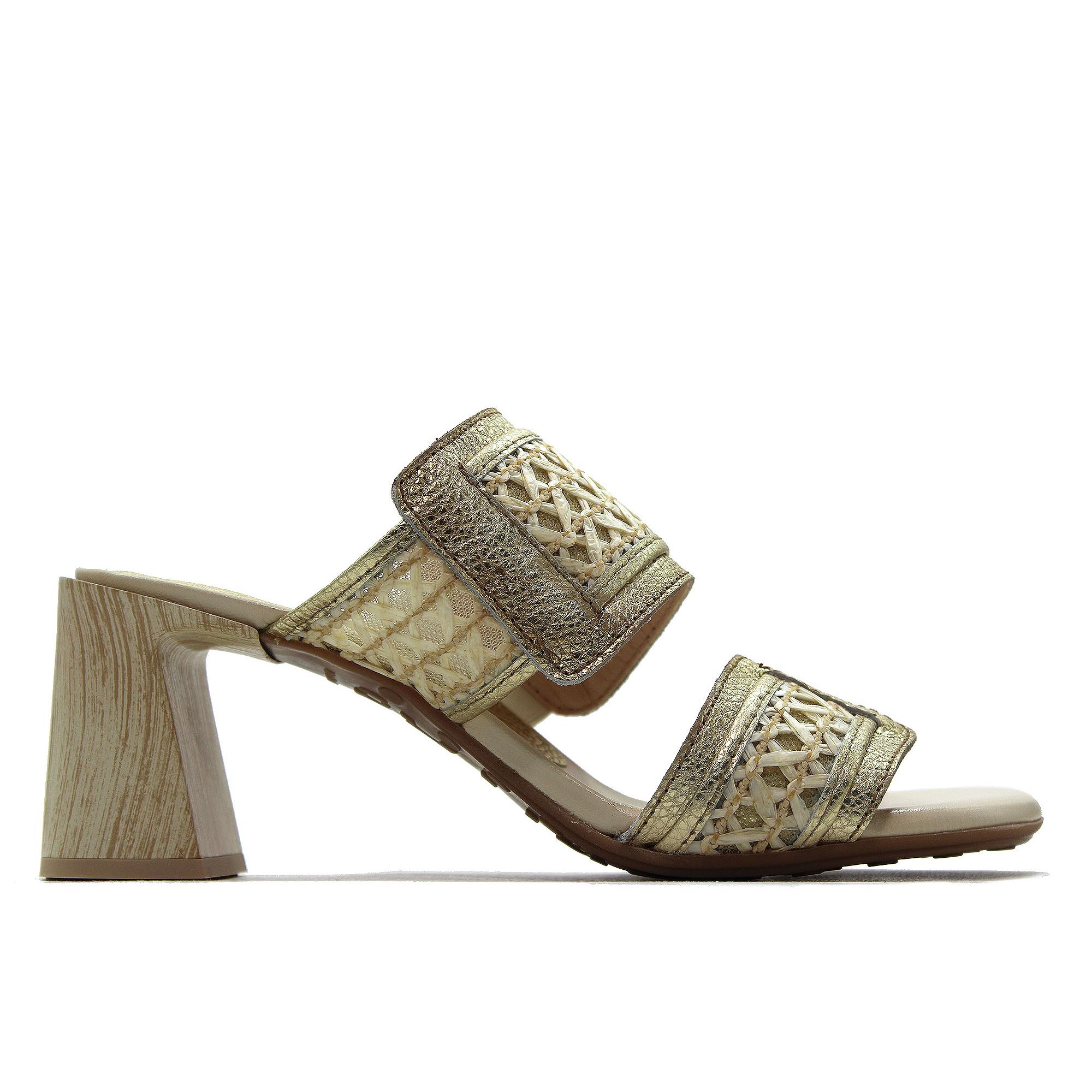Hispanitas RHV264747 Sandalias,zueco elegante con tacón imitación a madera,de piel y cuerda,elástico en el empeine para señora