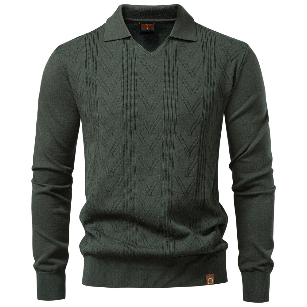 TK Suéter jacquard para hombre, suéter de punto tipo pullover, prenda de punto de color liso con cuello en V para otoño e invierno.